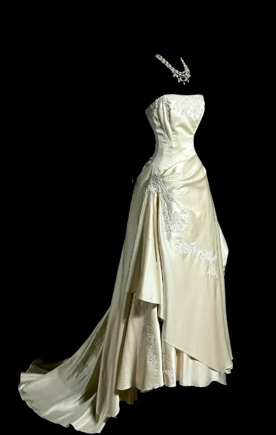 Pretty A Line Strapless Satin Lace Without Sleeves Long Prom Dress, Evening Dress