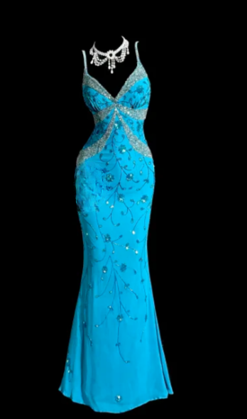 Charming Mermaid Spaghetti Straps Satin Sequin Beaded Without Sleeves Long Prom Dress, Evening Dress