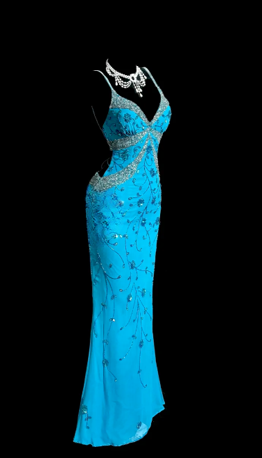 Charming Mermaid Spaghetti Straps Satin Sequin Beaded Without Sleeves Long Prom Dress, Evening Dress