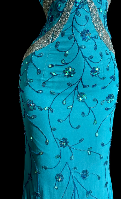 Charming Mermaid Spaghetti Straps Satin Sequin Beaded Without Sleeves Long Prom Dress, Evening Dress