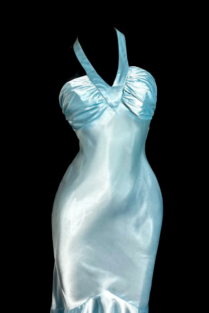 Elegant Mermaid Halter Satin Without Sleeves Long Prom Dress, Evening Dress