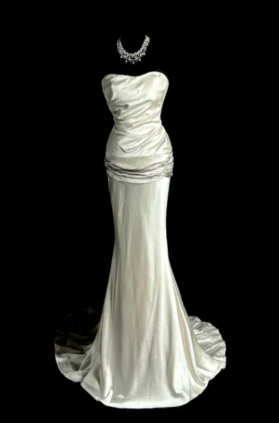 Classy Mermaid Strapless Satin Without Sleeves Long Prom Dress, Evening Dress