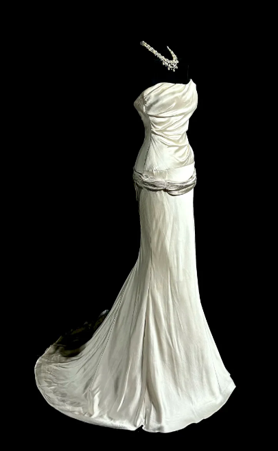 Classy Mermaid Strapless Satin Without Sleeves Long Prom Dress, Evening Dress