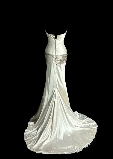 Classy Mermaid Strapless Satin Without Sleeves Long Prom Dress, Evening Dress