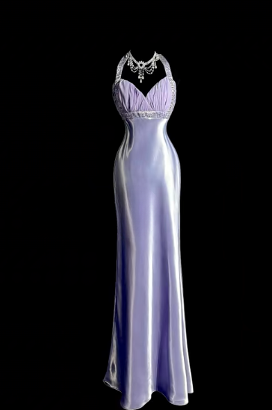 Lilac Mermaid Halter Satin Without Sleeves Long Prom Dress, Evening Dress