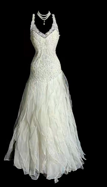 Pretty A Line V Neck Tulle Ruffle Lace Without Sleeves Long Prom Dress, Evening Dress