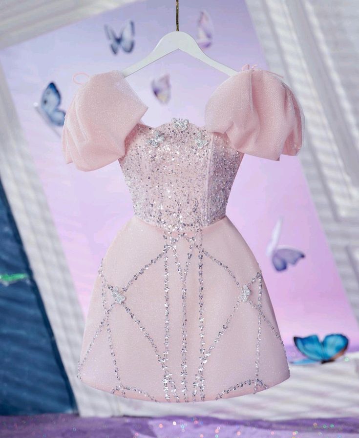 Cute A line Puffy Sleeves Short Pink Homecoming Dress 19th Birthday Outfits