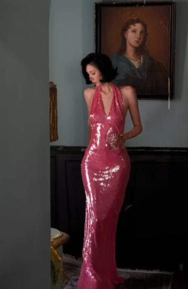 Glitter Mermaid Halter Sequin Backless Without Sleeves Long Prom Dress, Evening Dress