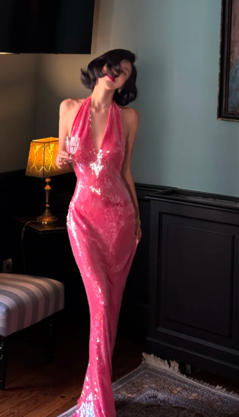 Glitter Mermaid Halter Sequin Backless Without Sleeves Long Prom Dress, Evening Dress