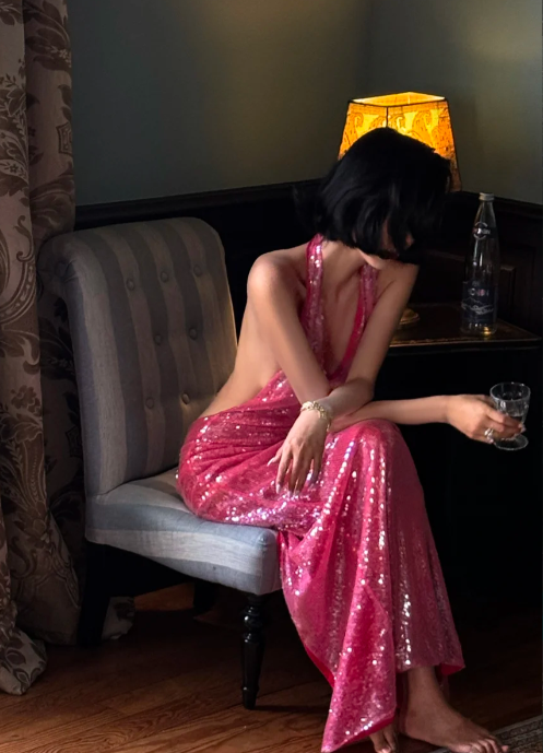 Glitter Mermaid Halter Sequin Backless Without Sleeves Long Prom Dress, Evening Dress
