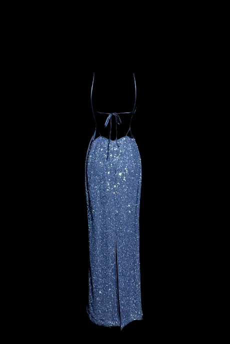 Shiny Mermaid Spaghetti Straps Sequin Backless Without Sleeves Long Prom Dress, Evening Dress