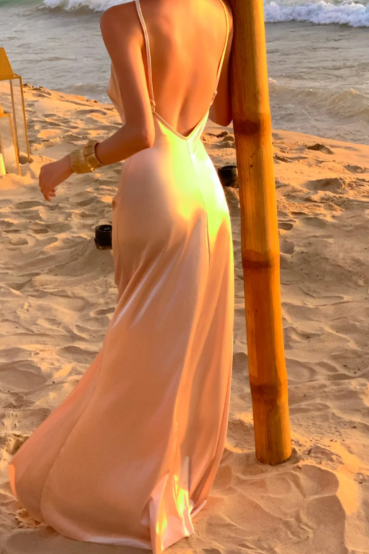 Sexy A Line Spaghetti Straps Satin Backless Without Sleeves Long Prom Dress, Evening Dress