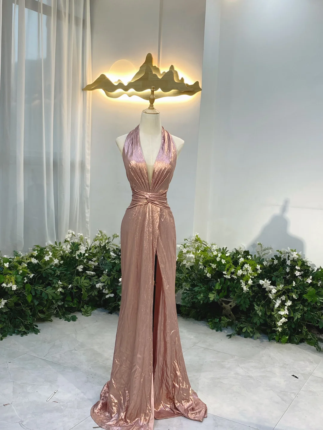 Classy Mermaid Halter Satin Slit Without Sleeves Long Prom Dress, Evening Dress