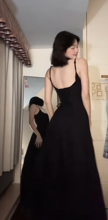 Chic Black A Line Spaghetti Straps Satin Without Sleeves Long Prom Dress, Evening Dress