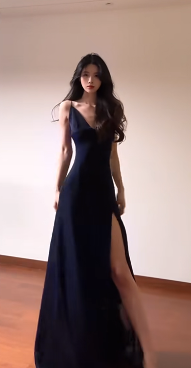 Sexy A Line Navy Blue Spaghetti Straps Satin Slit Without Sleeves Long Prom Dress, Evening Dress