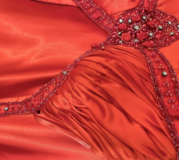 Classy Mermaid Red V Neck Satin Beaded Without Sleeves Long Prom Dress, Evening Dress