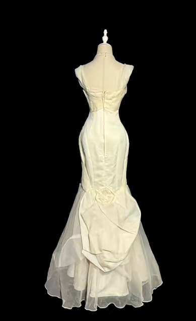 Chic Mermaid Ivory Spaghetti Straps Satin Chiffon Beaded Without Sleeves Long Prom Dress, Evening Dress