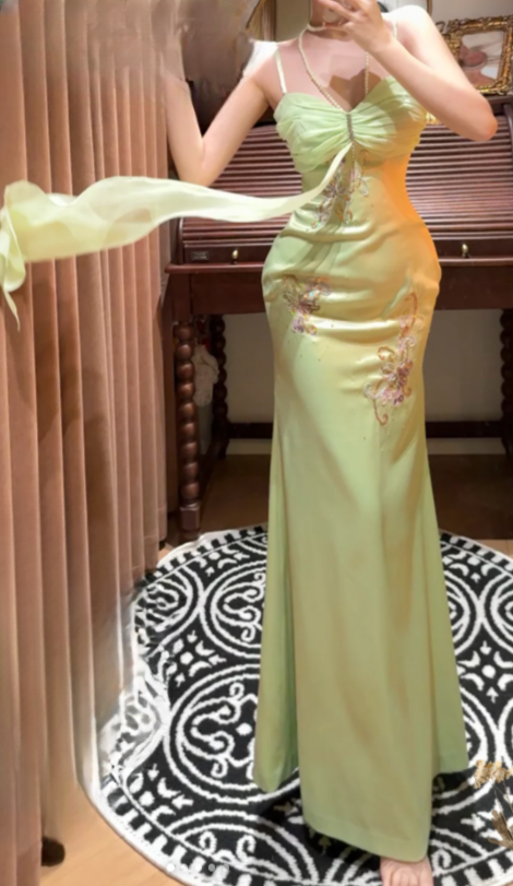 Classy Mermaid Spaghetti Straps Satin Without Sleeves Long Prom Dress, Evening Dress