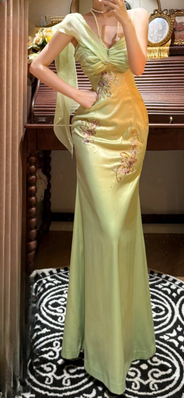 Classy Mermaid Spaghetti Straps Satin Without Sleeves Long Prom Dress, Evening Dress