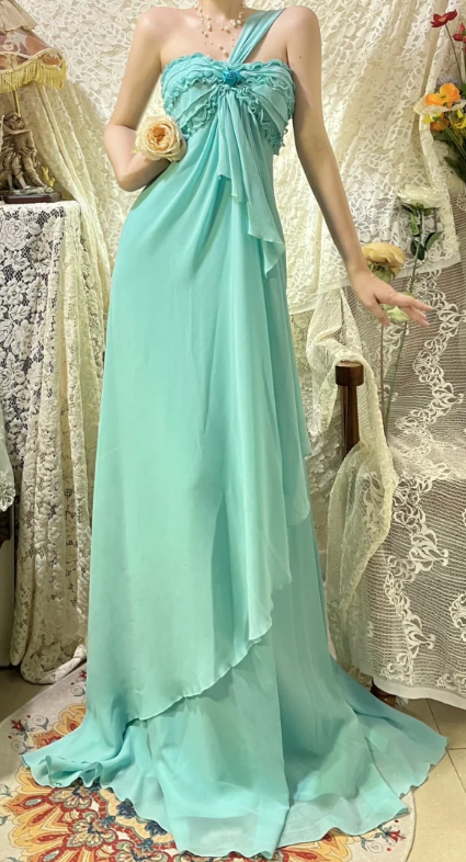 Pretty A Line One Shoulder Chiffon Without Sleeves Long Prom Dress, Evening Dress