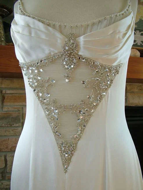 White Mermaid Spaghetti Straps Satin Beaded Without Sleeves Long Prom Dress, Evening Dress