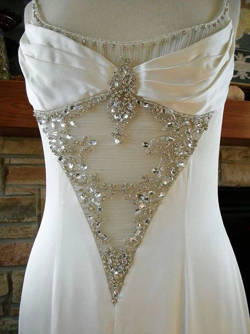 White Mermaid Spaghetti Straps Satin Beaded Without Sleeves Long Prom Dress, Evening Dress