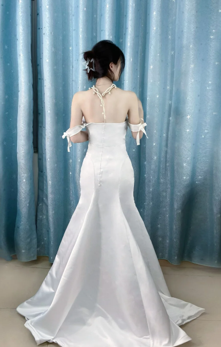Elegant Mermaid Off The Shoulder Satin Without Sleeves Long Prom Dress, Evening Dress