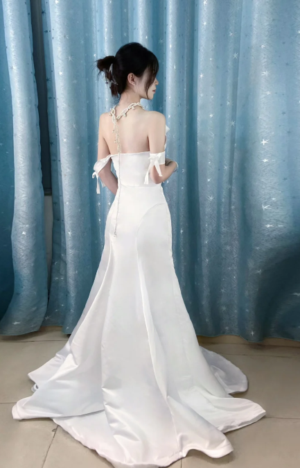 Elegant Mermaid Off The Shoulder Satin Without Sleeves Long Prom Dress, Evening Dress