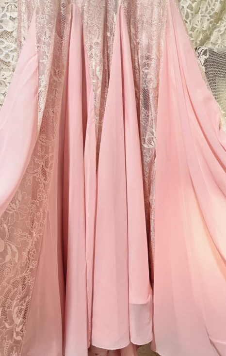 Stunning Pink Mermaid V Neck Chiffon Lace Without Sleeves Long Prom Dress, Evening Dress