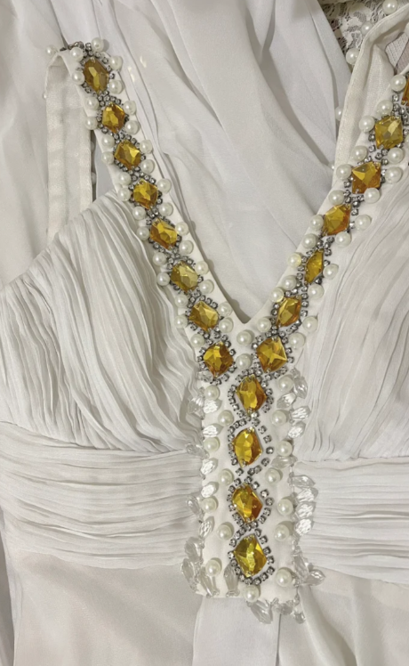 Elegant A Line V Neck Chiffon Beaded Without Sleeves Long Prom Dress, Evening Dress