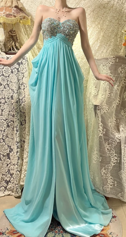 Chic A Line Sweetheart Chiffon Sequin Beaded Without Sleeves Long Prom Dress, Evening Dress