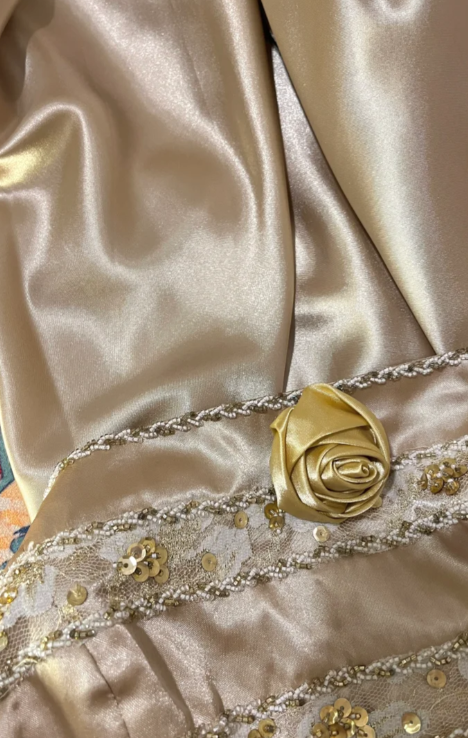 Pretty Gold Mermaid Spaghetti Straps Satin Lace Sequin Without Sleeves Long Prom Dress, Evening Dress