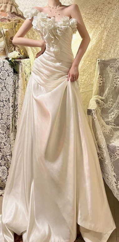 Charming Mermaid One Shoulder Pleated Satin Without Sleeves Long Prom Dress, Evening Dress