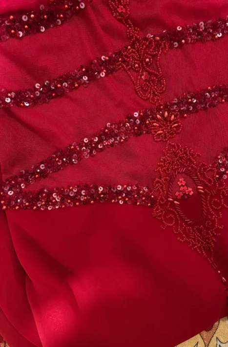 Sexy Red Mermaid Spaghetti Straps Chiffon Sequin Beaded Without Sleeves Long Prom Dress, Evening Dress