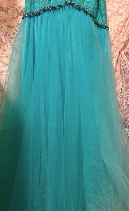 Chic Mermaid Spaghetti Straps Tulle Lace Beaded Without Sleeves Long Prom Dress, Evening Dress