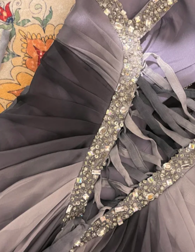Gradient A Line Spaghetti Straps Chiffon Beaded Without Sleeves Long Prom Dress, Evening Dress