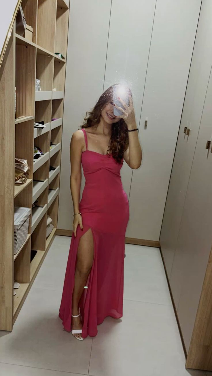 Sexy Mermaid Spaghetti Straps Chiffon Slit Long Prom Dress, Evening Dress