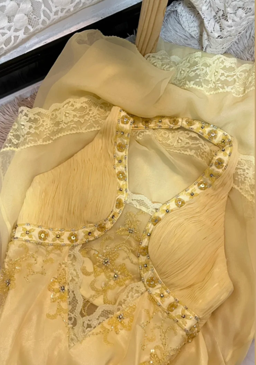 Pretty Pastel Yellow Mermaid Halter Chiffon Lace Long Prom Dress, Evening Dress