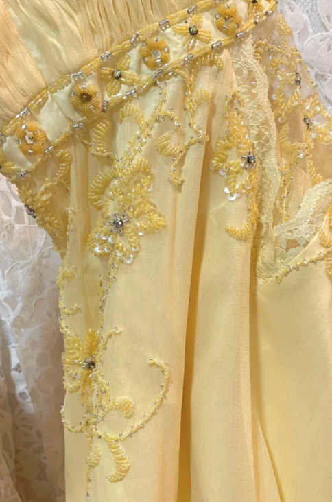 Pretty Pastel Yellow Mermaid Halter Chiffon Lace Long Prom Dress, Evening Dress