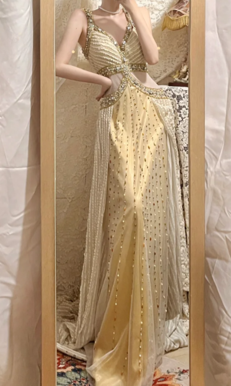 Gorgeous A Line V Neck Tulle Beaded Long Prom Dress, Evening Dress