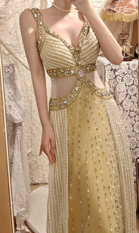 Gorgeous A Line V Neck Tulle Beaded Long Prom Dress, Evening Dress