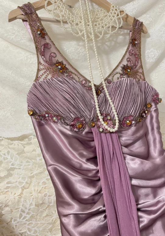 Charming Mermaid Satin Chiffon Beaded Long Prom Dress, Evening Dress