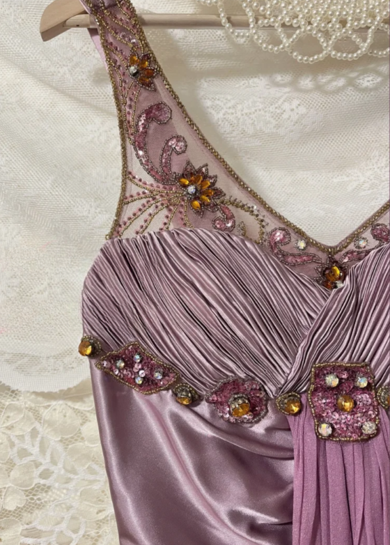 Charming Mermaid Satin Chiffon Beaded Long Prom Dress, Evening Dress