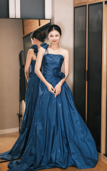 Elegant A Line One Shoulder Pleated Satin Long Prom Dress, Evening Dress