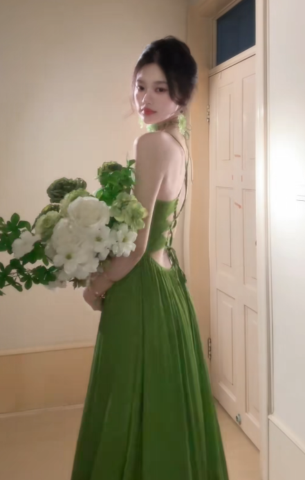 Charming Green A Line Spaghetti Straps Satin Long Prom Dress, Evening Dress