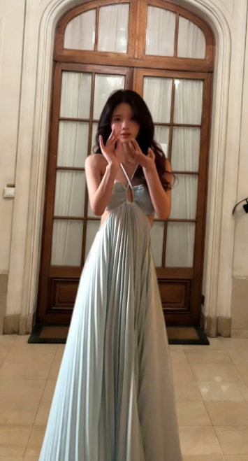 Chic A Line Pleated Satin Long Prom Dress, Evening Dress