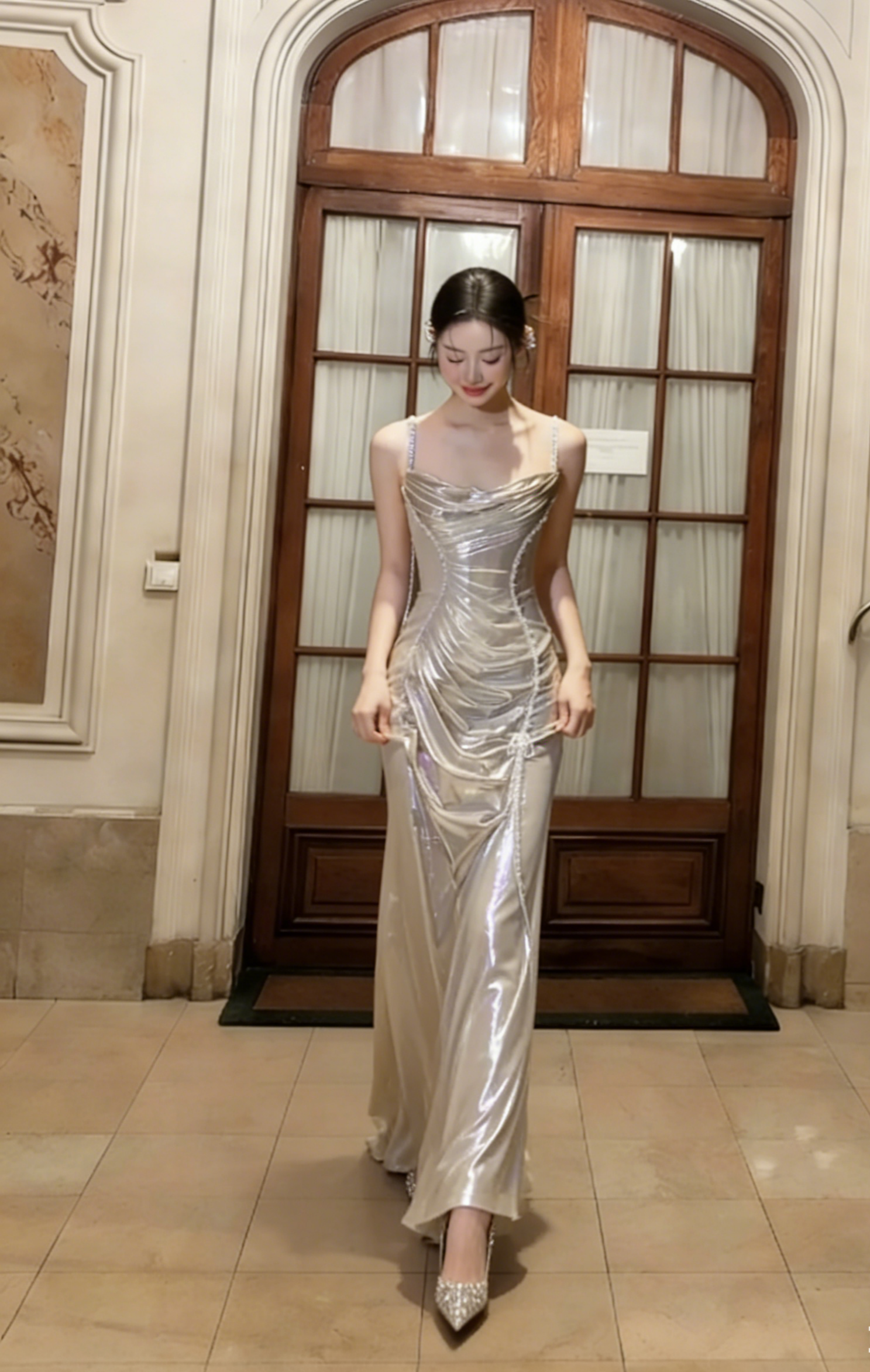 Pretty Mermaid Spaghetti Straps Satin Long Prom Dress, Evening Dress