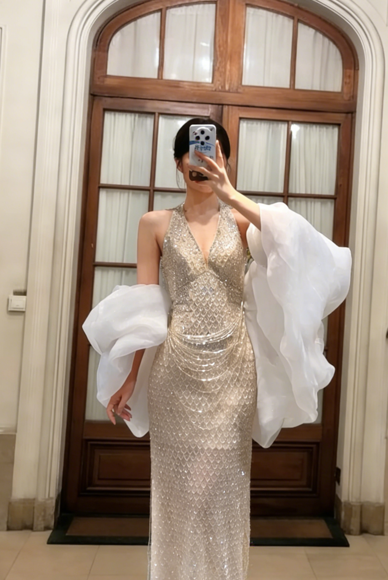 Sparkly Mermaid Halter Tulle Sequin Long Prom Dress, Evening Dress