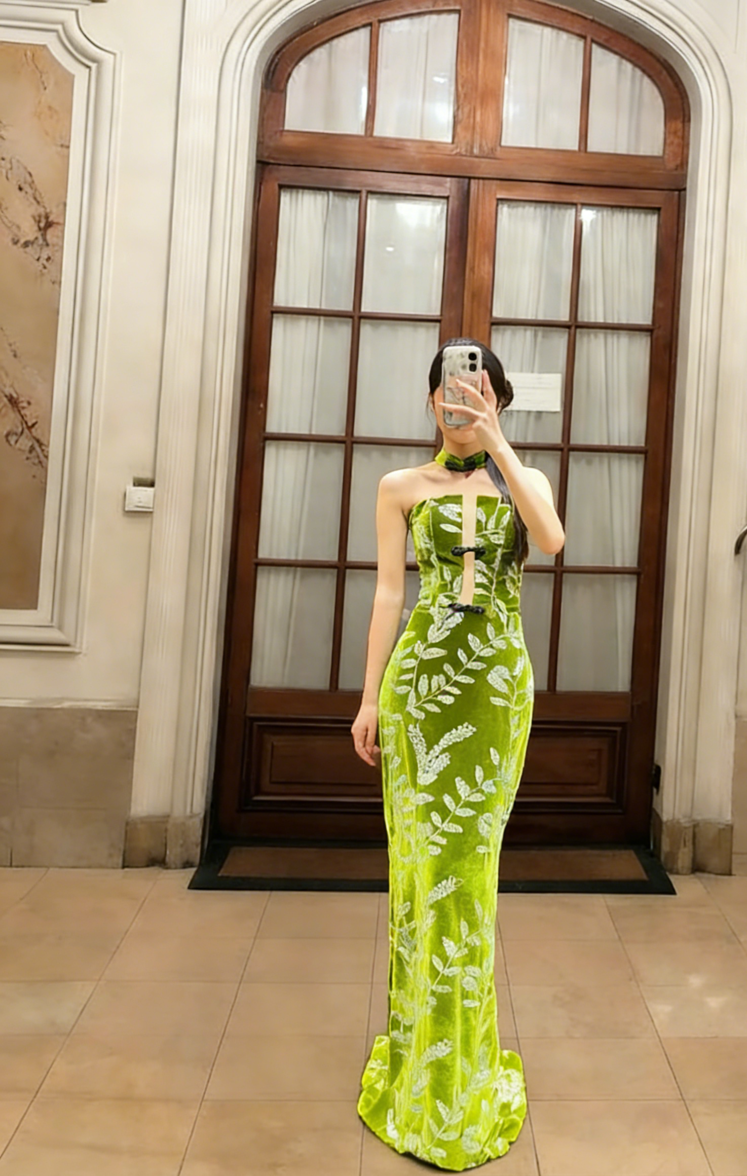 Unique Green Mermaid Strapless Velvet Long Prom Dress, Evening Dress