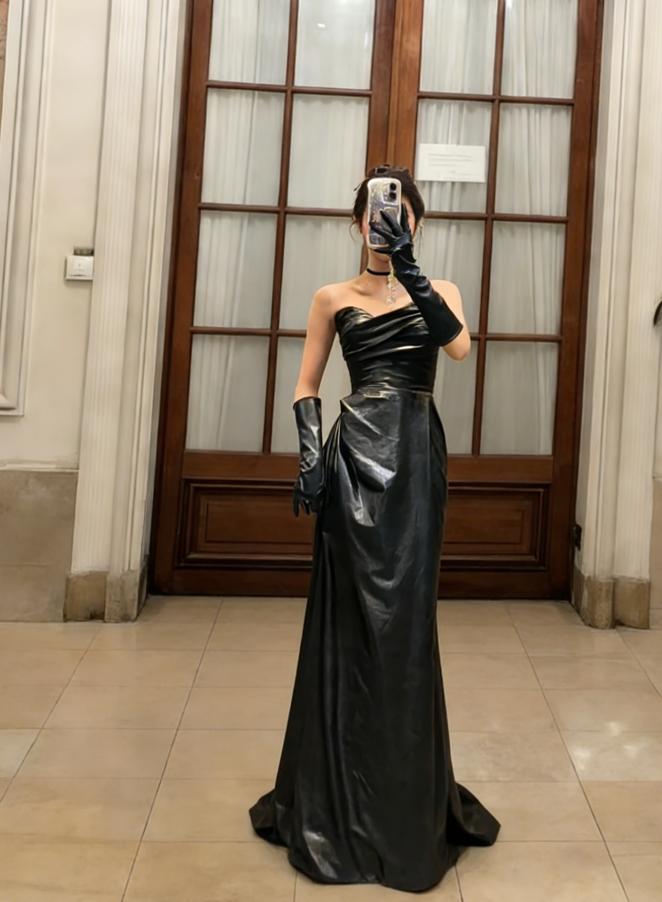 Chic Black Mermaid Strapless With Gloves Long Prom Dress, Evening Dress